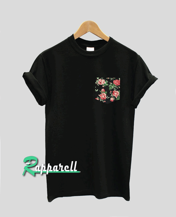 Real Stitched Red & Black Vintage Rose Floral Print Pocket Tshirt Real Stitched Red & Black Vintage Rose Floral Print Pocket Tshirt