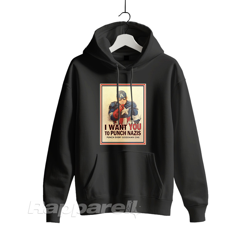 Captain America I Want You To Punch Nazis Hoodie Captain America I Want You To Punch Nazis Hoodie