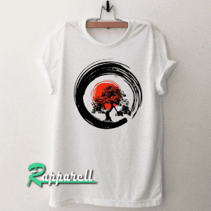 Bonsai Tree Japanese Calligraphy Rising Sun Zen Tshirt