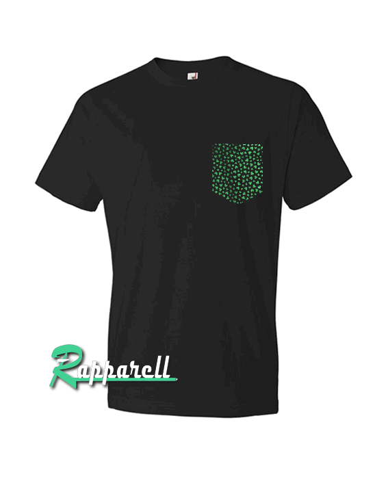 Irish Shamrocks Pattern Black Pocket Tshirt