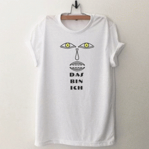 A face yellow eyes and text Das bin ich Tshirt