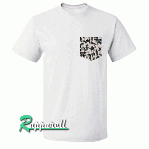 Real Stitched Creepy Cats Print Pocket Tshirt